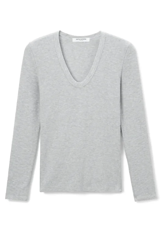 Robyn Long Sleeve Tee In Heather Grey Satin Fabric Silk Fabric Chiffon Fabric
