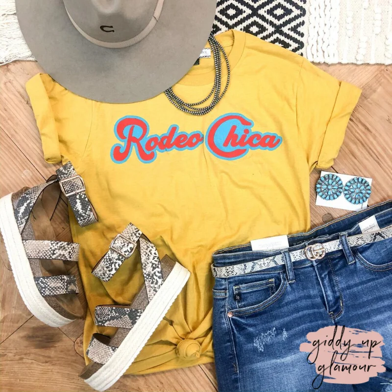 Rodeo Chica Vintage Graphic Tee in Mustard Yellow Hooded Caped Shawl Collar