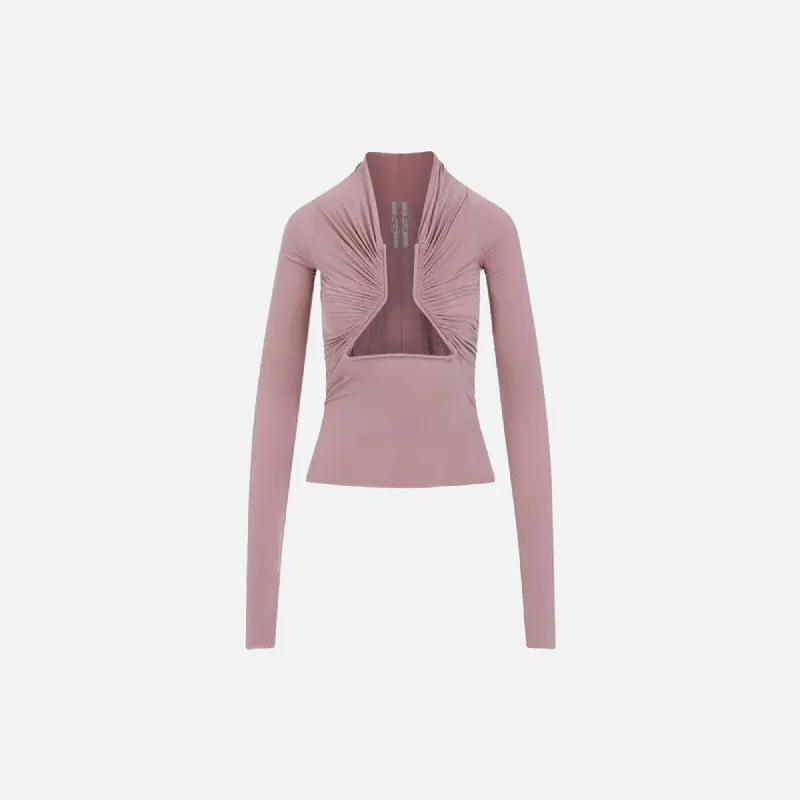 Rick Owens WMNS Long Sleeve Prong Tee - Dusty Pink Polka Dot Checkered Tartan