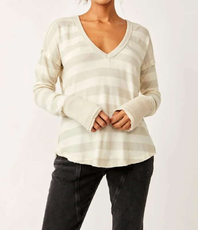 Sail Away Long Sleeve Tee In Natural/tan Stripes Nylon Fabric Polyester Fabric Spandex Fabric