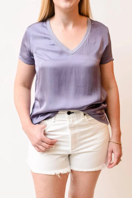 Sateen V-Neck Tee In Purple Terry Blend Velvet Blend Canvas Blend