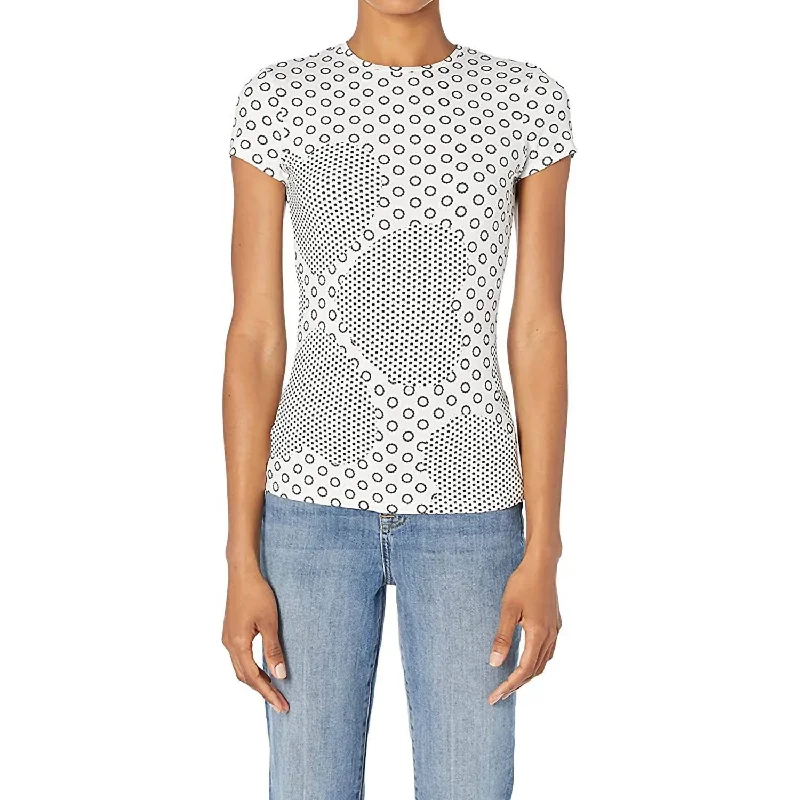 Sirah Heart Printed Fitted Tee In Black/white Knit Fabric Woven Fabric Fleece Fabric