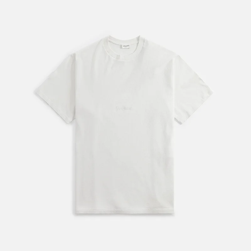 Saint Laurent Tee Col Rond - White V-Neck T-Shirt Long Sleeve Cotton