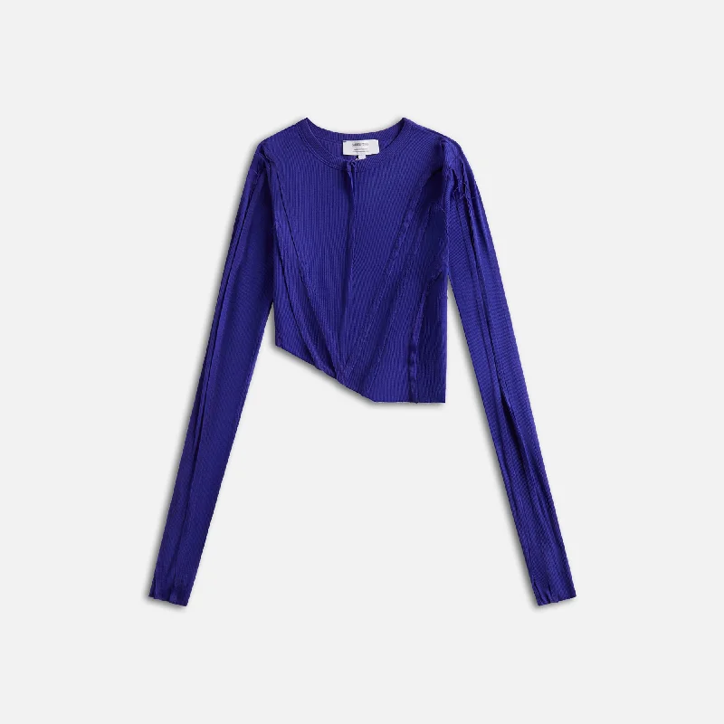 Sami Miro Vintage Asymetric Long Sleeve Tee - Amethyst Solid Color Striped Floral