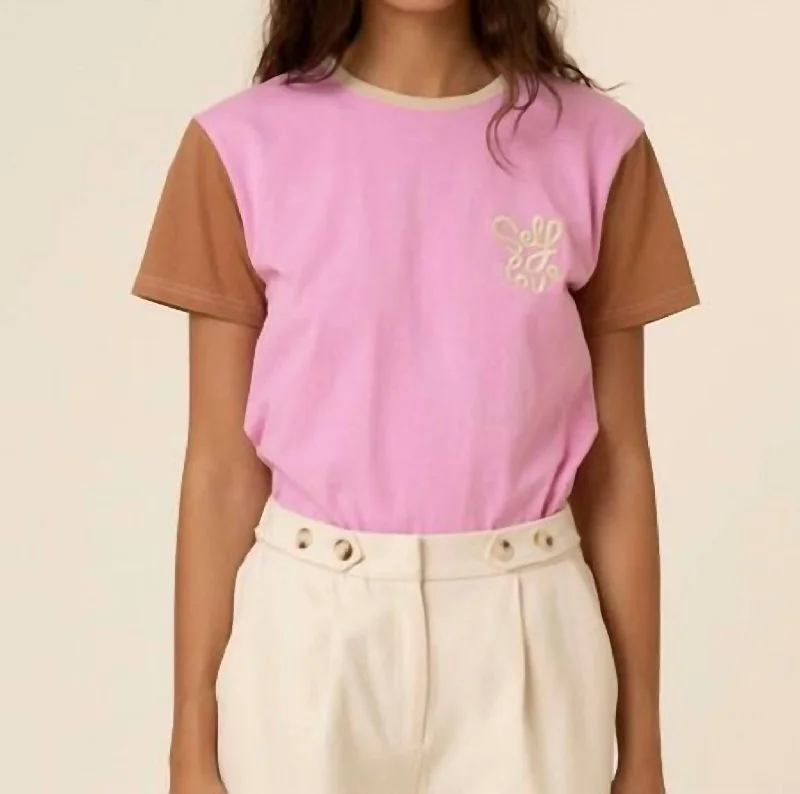 Sona Embroidered Tee In Rose Seamless Knitted Crochet