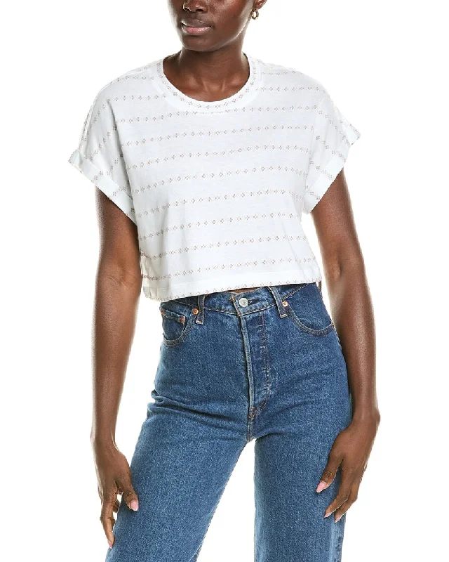 Splendid Cropped T-Shirt Denim Fabric Leather Fabric Suede Fabric