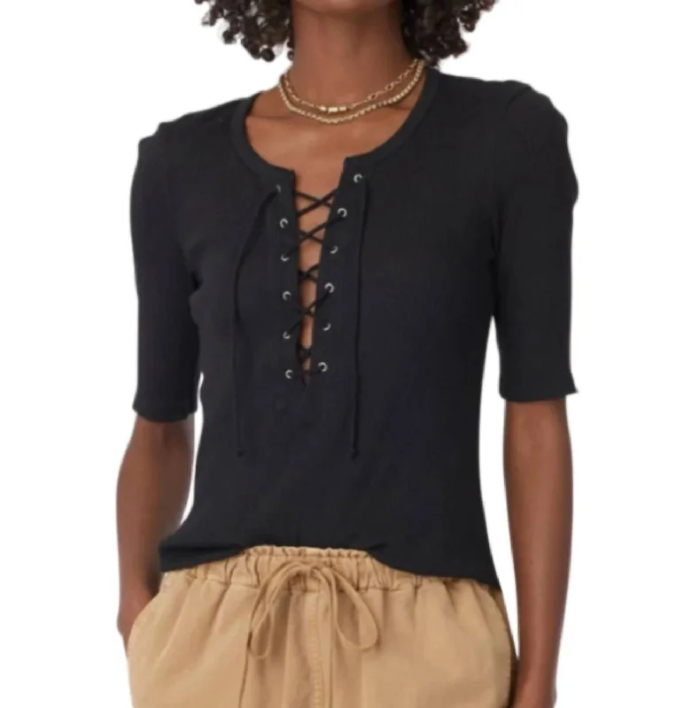 Terra Tee Top In Black Sequined Glittery Shiny