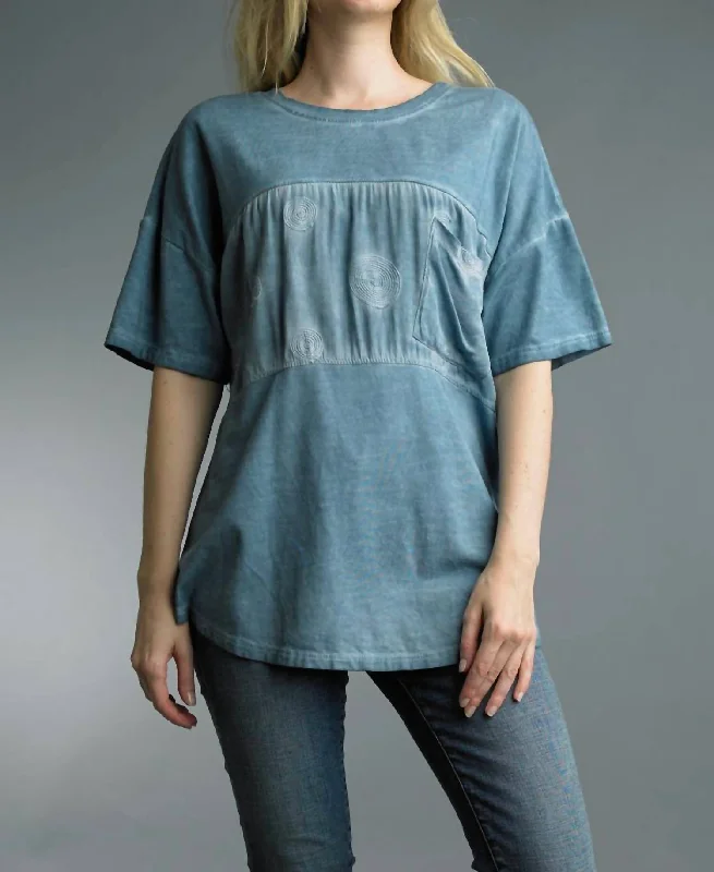 Tunic Short Sleeve Tee In Sea Blue Plaid T-Shirt Polka Dot Checkered