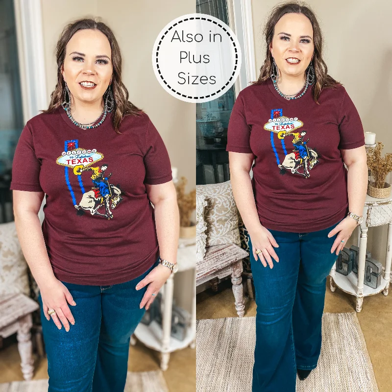 Welcome To Fabulous Texas Saddle Bronc Rodeo Graphic Tee in Maroon Print Jacquard Patchwork