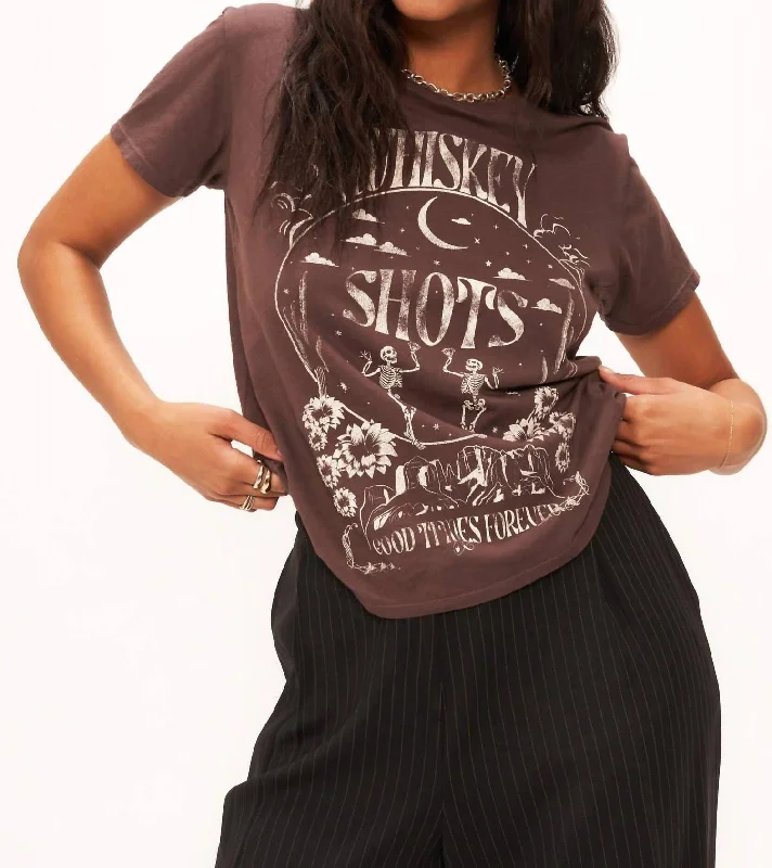 Whiskey Shots Tee In Rich Oak Ribbed Striped Patterned
