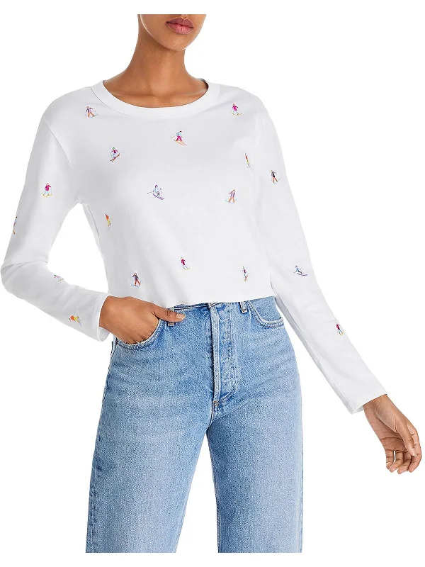 Womens Knitted Crop T-Shirt Anti-Shrink Durable Soft