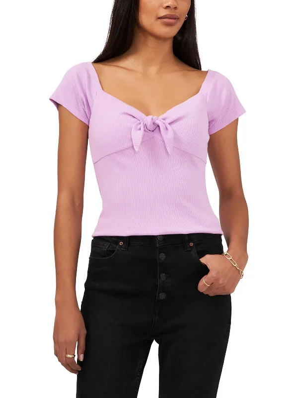 Womens Knot Front Knit T-Shirt Rayon Velvet Corduroy