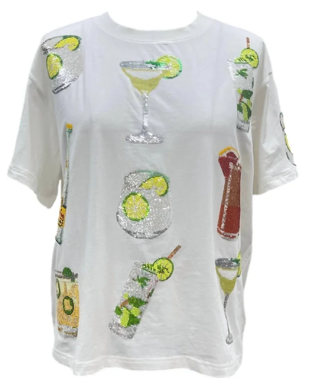 Women's Multi Drink Tee In White Hooded Caped Shawl Collar