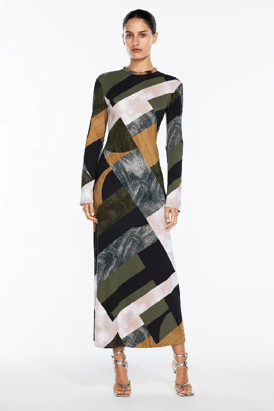 ABSTRACT COLLAGE L/S DRESS