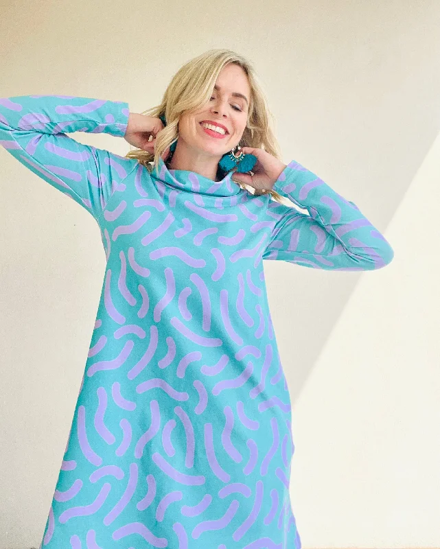 Twist & Shout Aqua & Lavender Winter Swing Dress