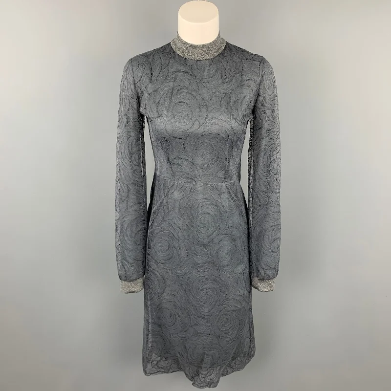 CALVIN KLEIN COLLECTION Size 4 Grey Lace Modal Blend Sheath Dress