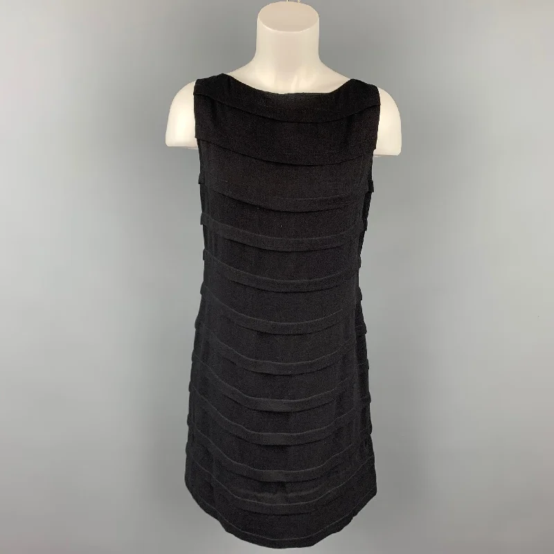 DEBORAH HAMPTON Size 8 Black Crepe Viscose / Silk Shift Cocktail Dress