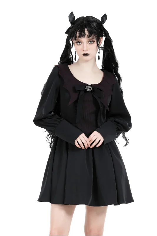 Elegant Gothic Black Dress with Skull and Bow Detail