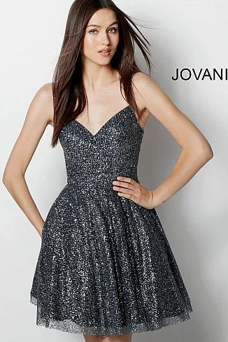 Jovani -65673 Glitter V-Neck Short Cocktail Dress