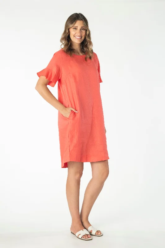Linen Ruffle Sleeve Dress