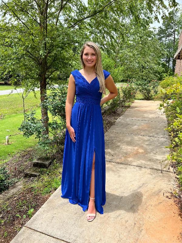 Lucci Lu 93060 Cobalt Blue Cap Sleeve Chiffon Dress