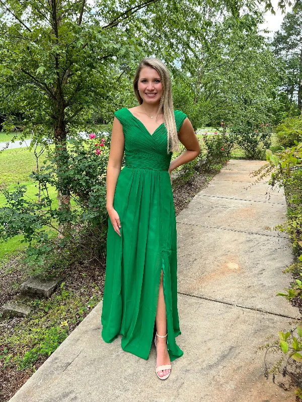 Lucci Lu 93060 Emerald Cap Sleeve Chiffon A-Line Dress