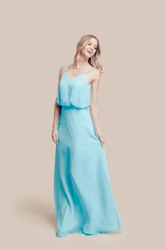 Lucci Lu 93062 Teal Flowy V-Neck Chiffon Dress