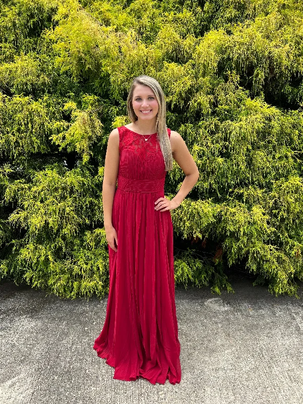 Lucci Lu 93078 Claret Lace High Neck Chiffon A-Line Dress