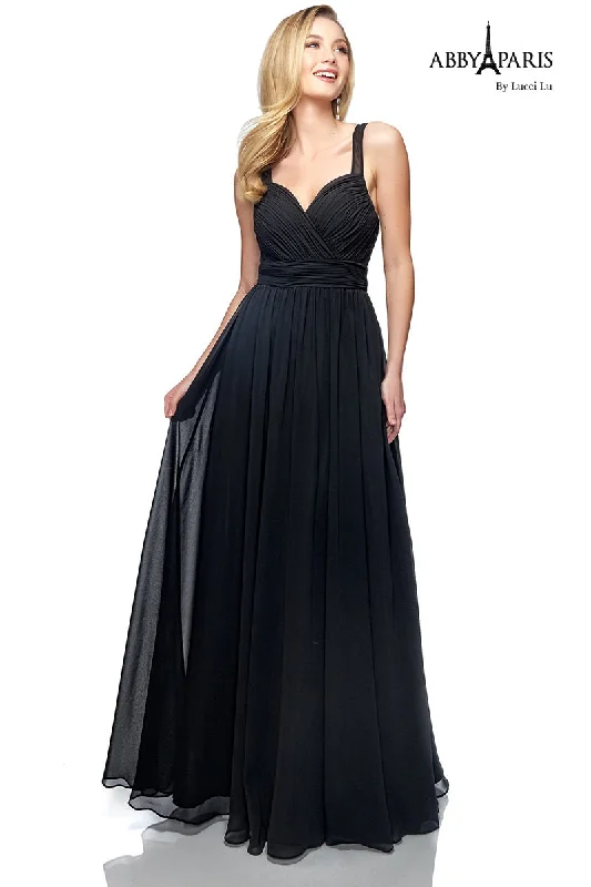 Abby Paris by Lucci Lu 93086 Black Chiffon A-Line Dress