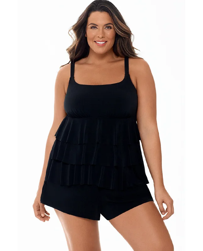 Longitude Plus Size Little Black Dress Ruffle Faux Shortini