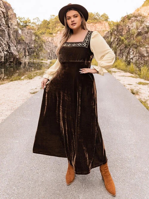 Blue Zone Planet |  Plus Size Embroidered Square Neck Dress
