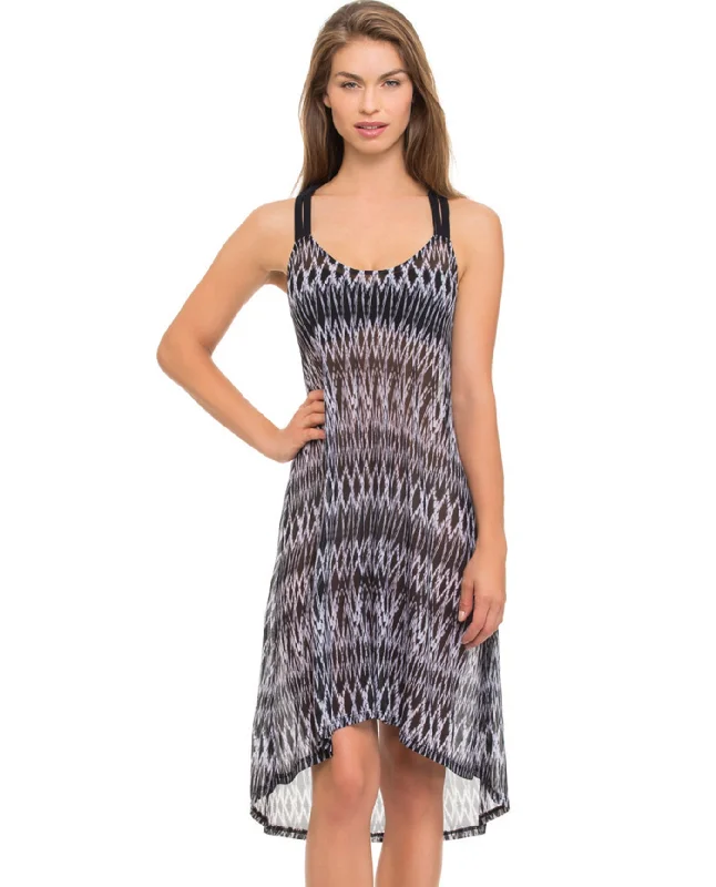 Profile By Gottex Shibori Sheer Mesh Macrame Back Dress