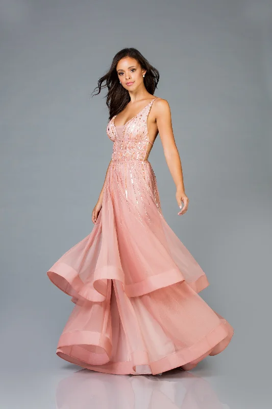 SCALA -48947 Beaded A-Line Tiered Dress