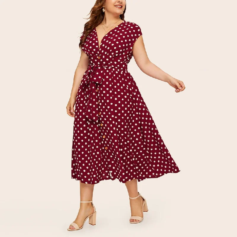 Women Plus Sizes Dot Print Summer Dresses