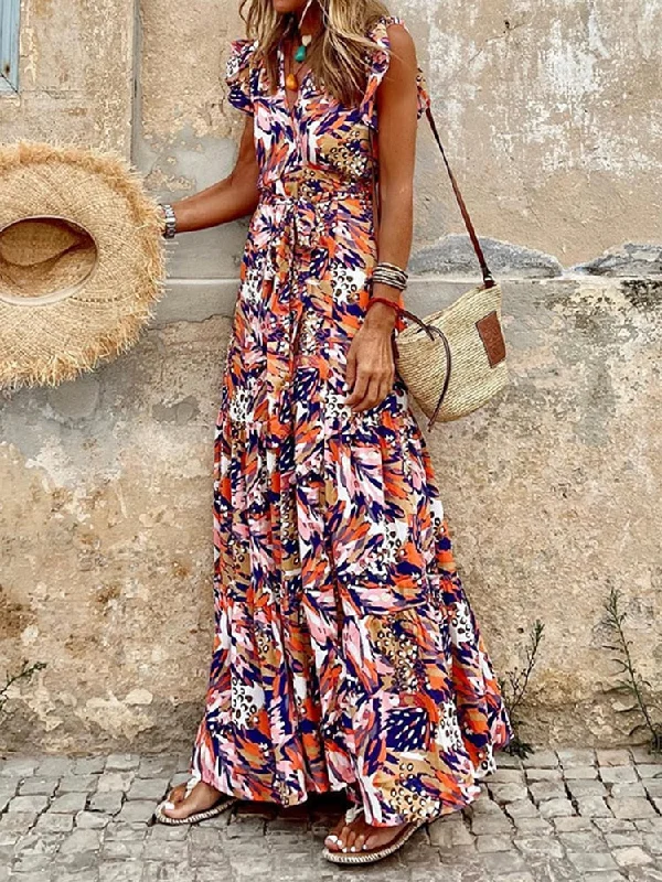 Summer Sling Long Dress Retro Plaid Pattern Beach Party Dress Women Sexy Square Neck Sleeveless Loose Maxi Dresses Vestidos Comfortable Bohemian Maxi Dress