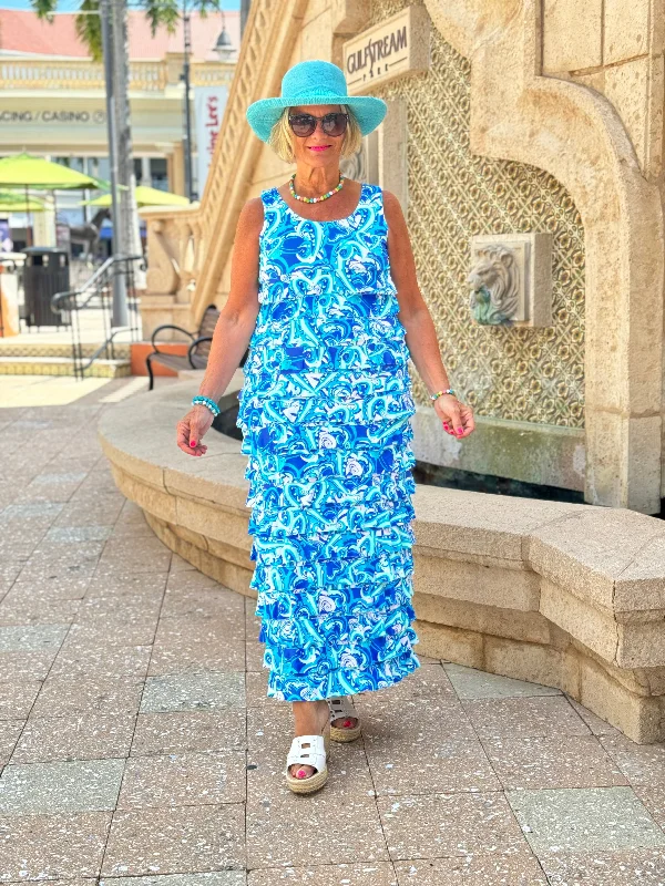 BLUE DREAMING CHA CHA MAXI DRESS Comfortable Maxi Dress with Belt