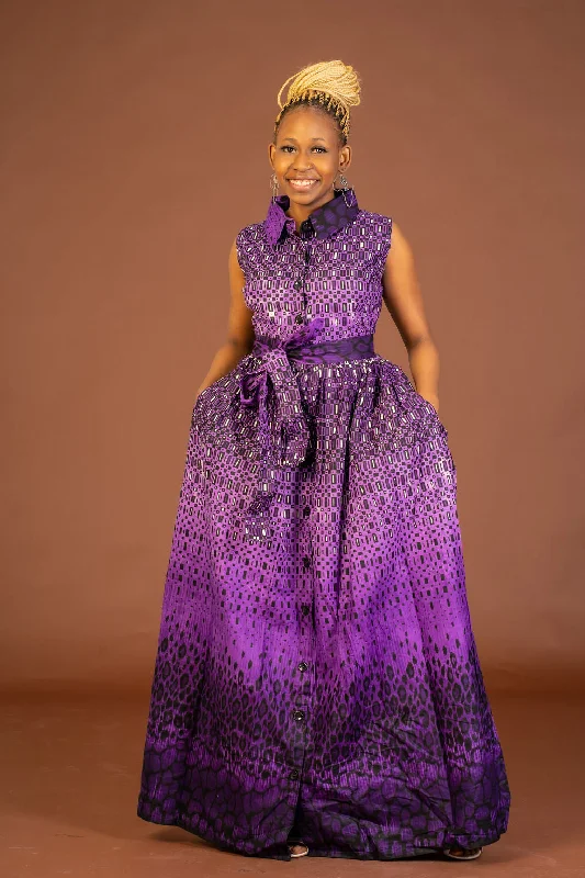 Alice Ankara Maxi Dress | Purple African Print Cozy Spaghetti Strap Maxi Dress