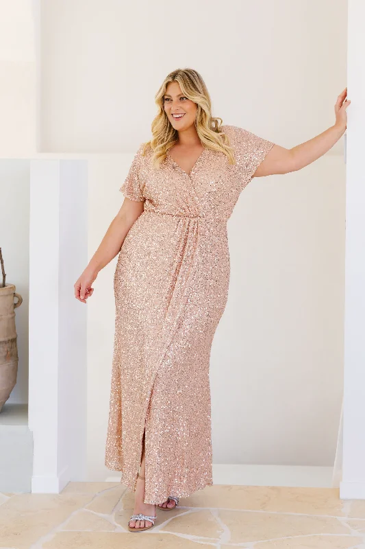 Arabella Sequin Maxi Dress in Light Bronze Fashionable Sheer Maxi Dress