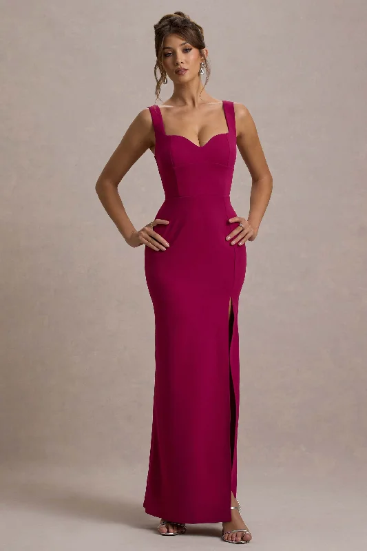 Ashburn | Mulberry Strappy Sweetheart Split Maxi Dress Elegant Velvet Maxi Dress