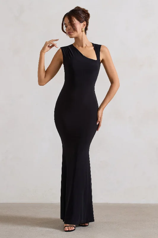 Behind The Scenes | Black Sleeveless Cut-Out Maxi Dress Chic Button-Up Maxi Dress