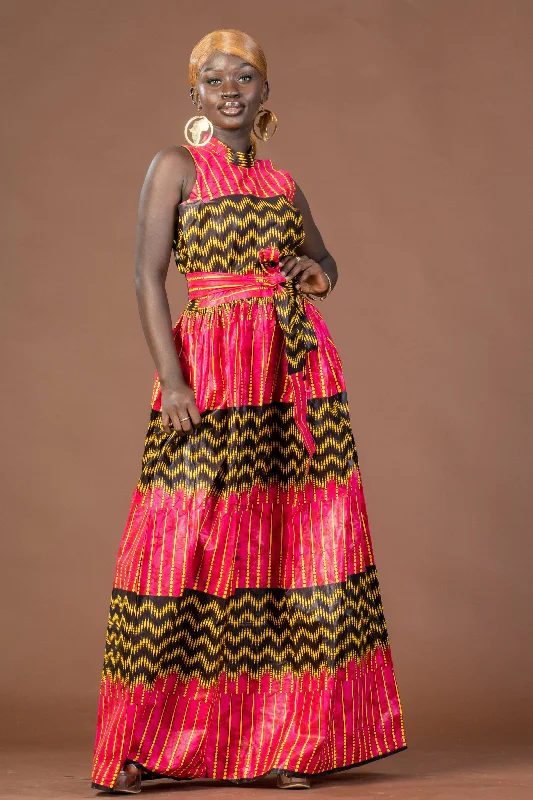 Caroline Ankara Maxi Dress | Yellow and Pink African Print Chic Off-Shoulder Maxi Dress
