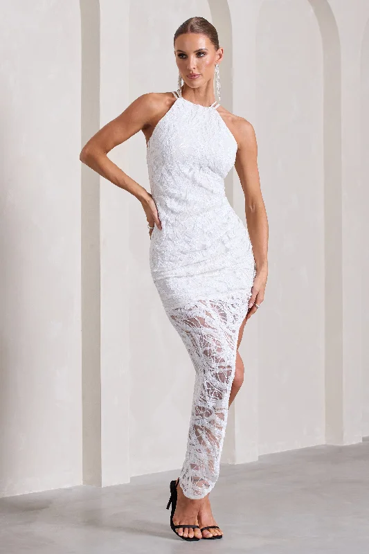 Caught My Eye | White Sequin Asymmetric Strappy Maxi Dress Elegant Tiered Maxi Dress