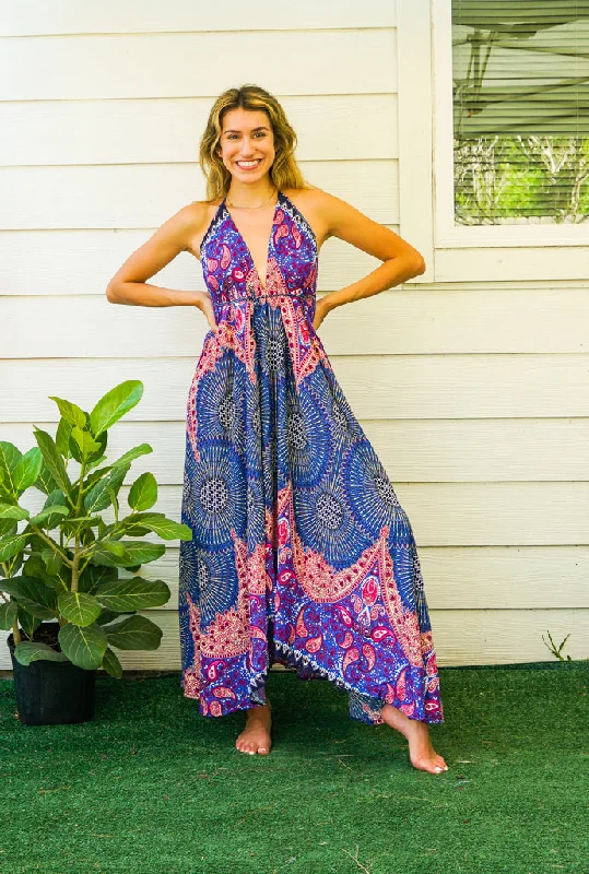 Purple Love Mandala Goddess Boho Maxi Dress Fashionable Halter Neck Maxi Dress