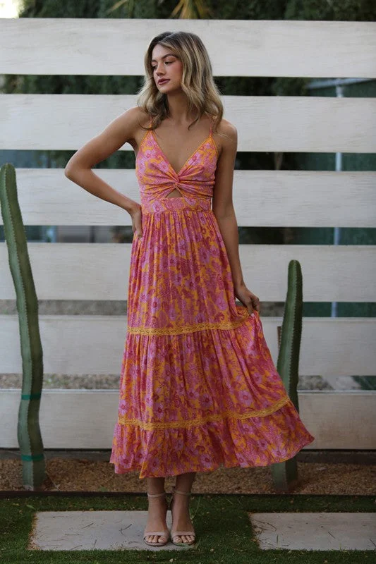 CUT OUT MAXI DRESS - MARIGOLD Comfortable Plunging Neckline Maxi Dress