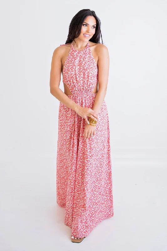 Ditzy Floral Cut-Out Maxi Dress Fashionable Chiffon Tiered Maxi Dress