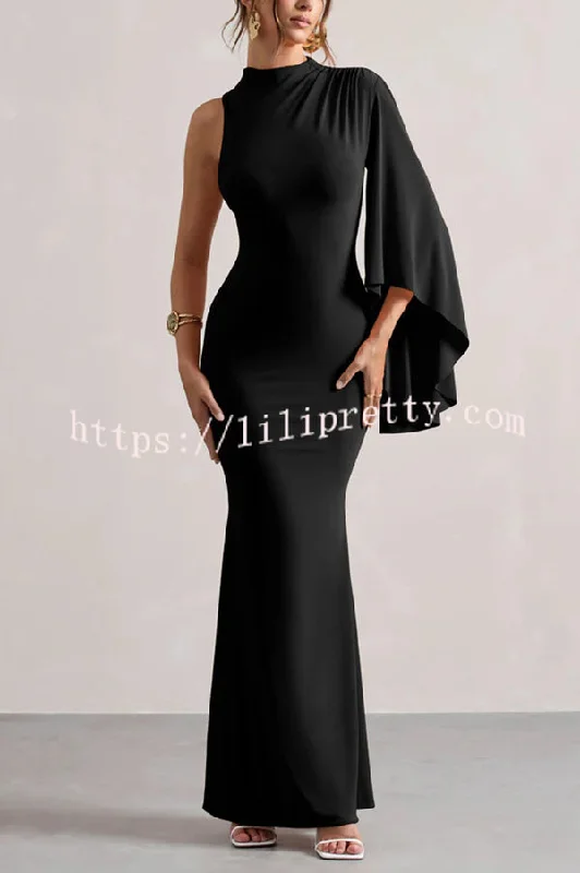 Ready When You Are High Neck One Ruffle Sleeve Maxi Dress Trendy Fit-and-Flare Maxi Dress