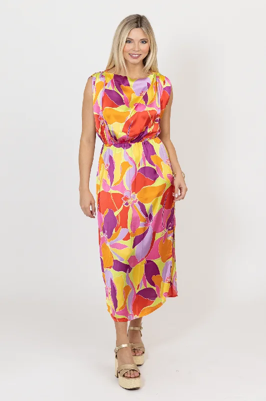Floral Satin Maxi Dress Comfortable Bohemian Maxi Dress