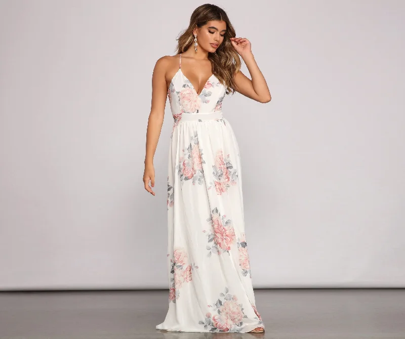 Forever Gorgeous Floral Charming Chiffon Maxi Dress Cozy Ruffle Sleeve Maxi Dress