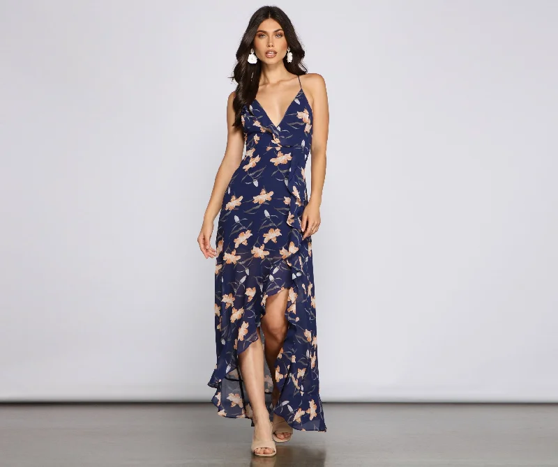 Free-spirited Floral Beauty Charming Sleeveless Maxi Dress Cozy Spaghetti Strap Maxi Dress