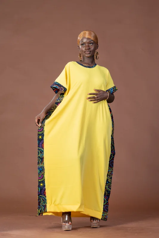 Gift Maxi Dress | Yellow and African Ankara Print Fashionable Asymmetrical Maxi Dress